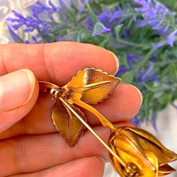 Vintage 60's Iconic Giovanni's Long Stem Snow Rose Brooch Pin - Picture 3 of 5